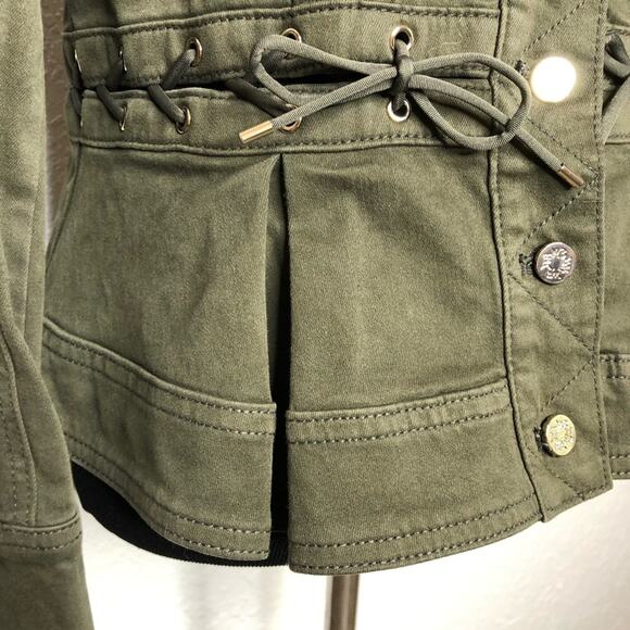 WHBM army green military style lace up waist jacket size Small - Picture 5 of 14